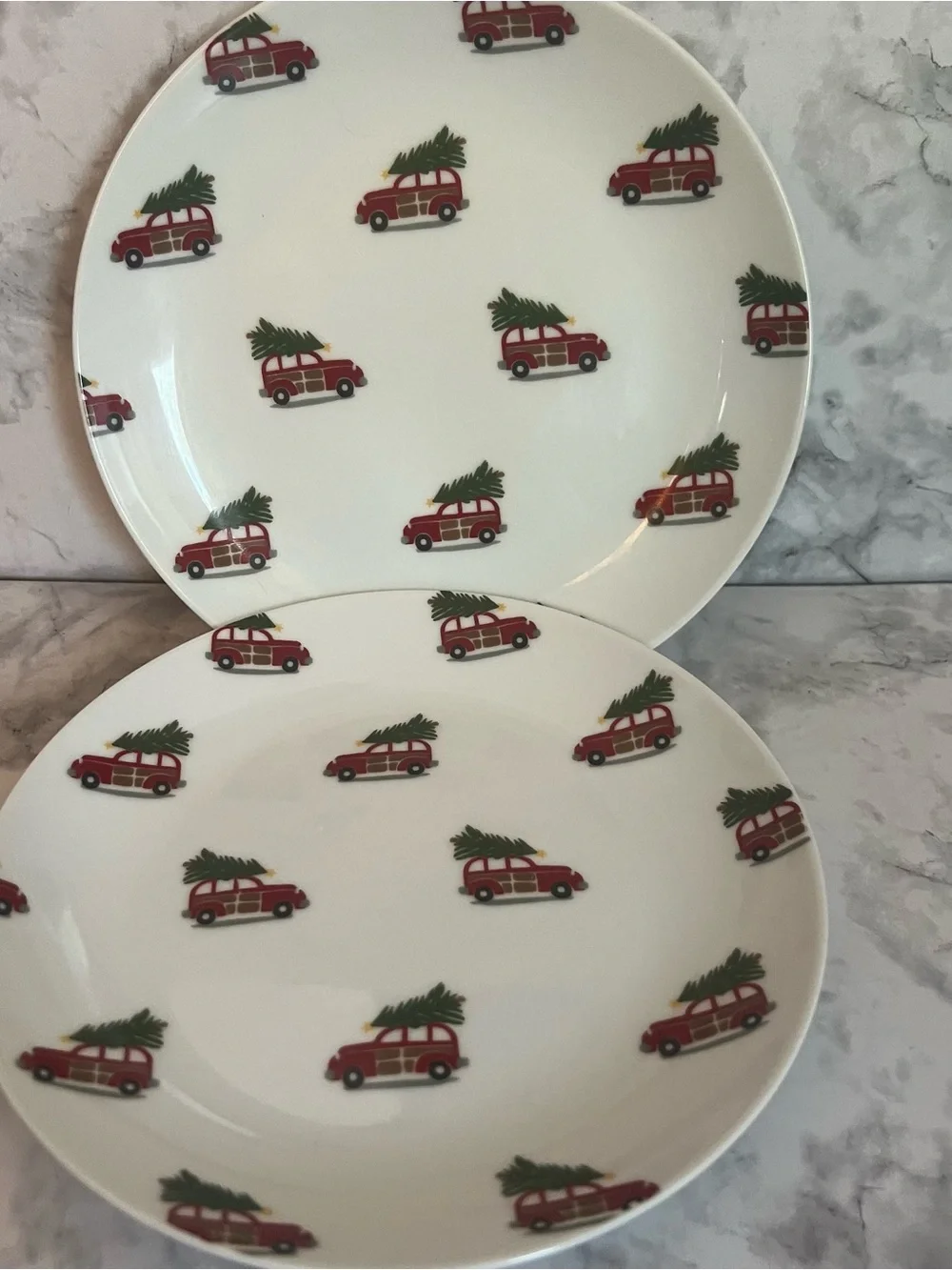 Pottery Barn Woody Wagon Christmas Tree Salad Plates Set of 2